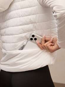 Activina Women's Solid Color Warm Raglan Sleeve Zip-Up Padded Coat, Winter Sports - White - View 3