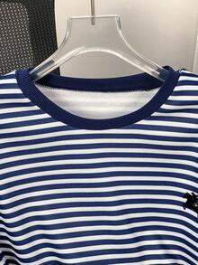 EMERY ROSE Plus Size Knight Printing Plus Size Super Loose Classic Blue Striped Women's Crew Neck Sweatshirt, Suitable For Autumn And Winter, Fashionable T-Shirt, Stylish Sweatshirt, Gift For Siblings, Gift For Sisters, Fun Sweatshirt, Casual, Simple And Fashionable Sweatshirt. - Royal Blue - View 3