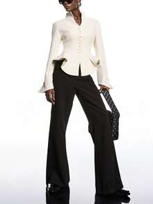 LYSMO Bộ sưu tập mới 2026 phong cách tối giản Xuân/Hè dành cho nữ, thời trang thanh lịch, màu trơn, dáng ôm eo, áo blazer nữ, áo sơ mi nữ công sở, áo vest nữ, áo đi nhà thờ cho nữ, trang phục công sở/thường ngày/văn phòng cho nữ. - Màu be - Xem 7