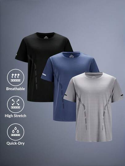 Driftmere 3件套男士夏季轻薄透气网眼针织速干短袖运动T恤，春夏皆宜，适合健身房锻炼、休闲运动、时尚运动，舒适无缝