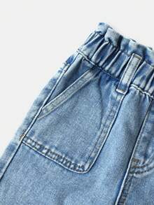 SHEIN Baby Girls Butterfly Embroidery Sweet Floral Cargo Pants - Light Wash - View 5