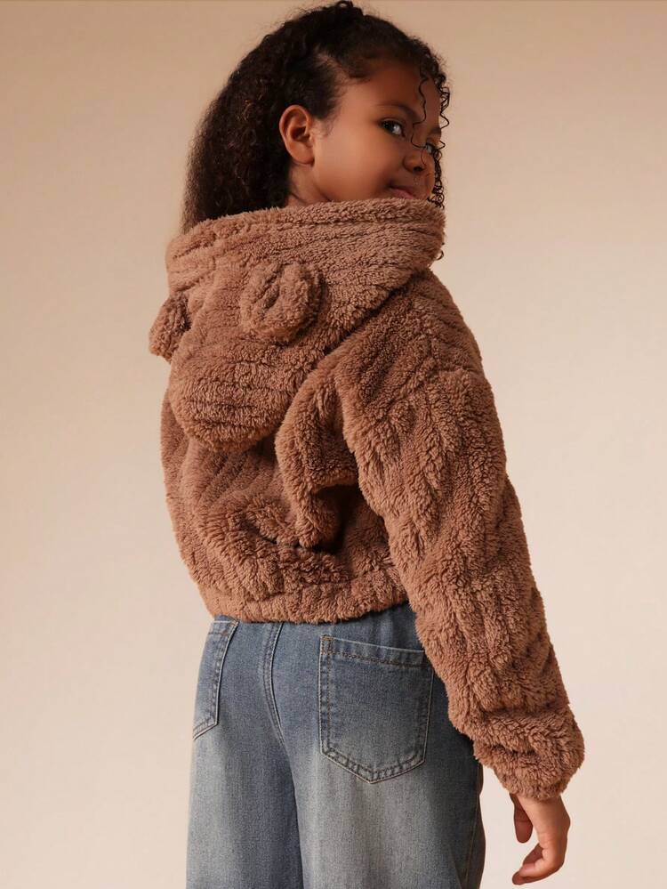 Teddy Bear Hooded Cropped Jacket With Ears