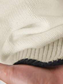 CosyJoli 大码优雅简约休闲波浪针织拼色套头衫女士白色上衣短款毛衣V领毛衣美观上衣时尚上衣