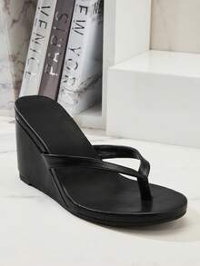 Solezae Women's Comfortable, Thong Wedge Sandals - Black - View 6