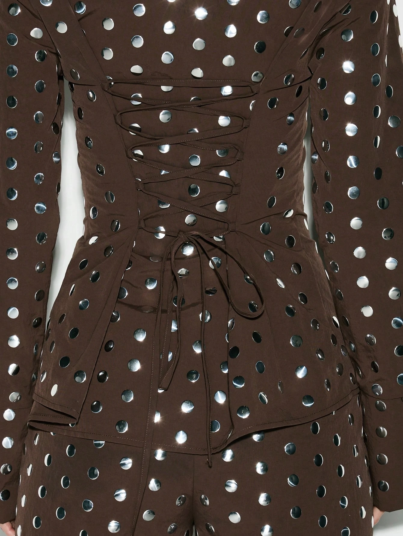 KIZN Lace Up Back Blouse With Polka Dots