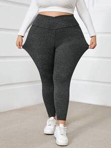 SHEIN CURVE+ 加大码深灰色紧身女式打底裤/2026/新年 - 灰色 - 查看 1