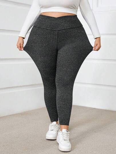 SHEIN CURVE+ Plus Size Dark Gray Tight Fitting Women's Leggings/2026 /New Year