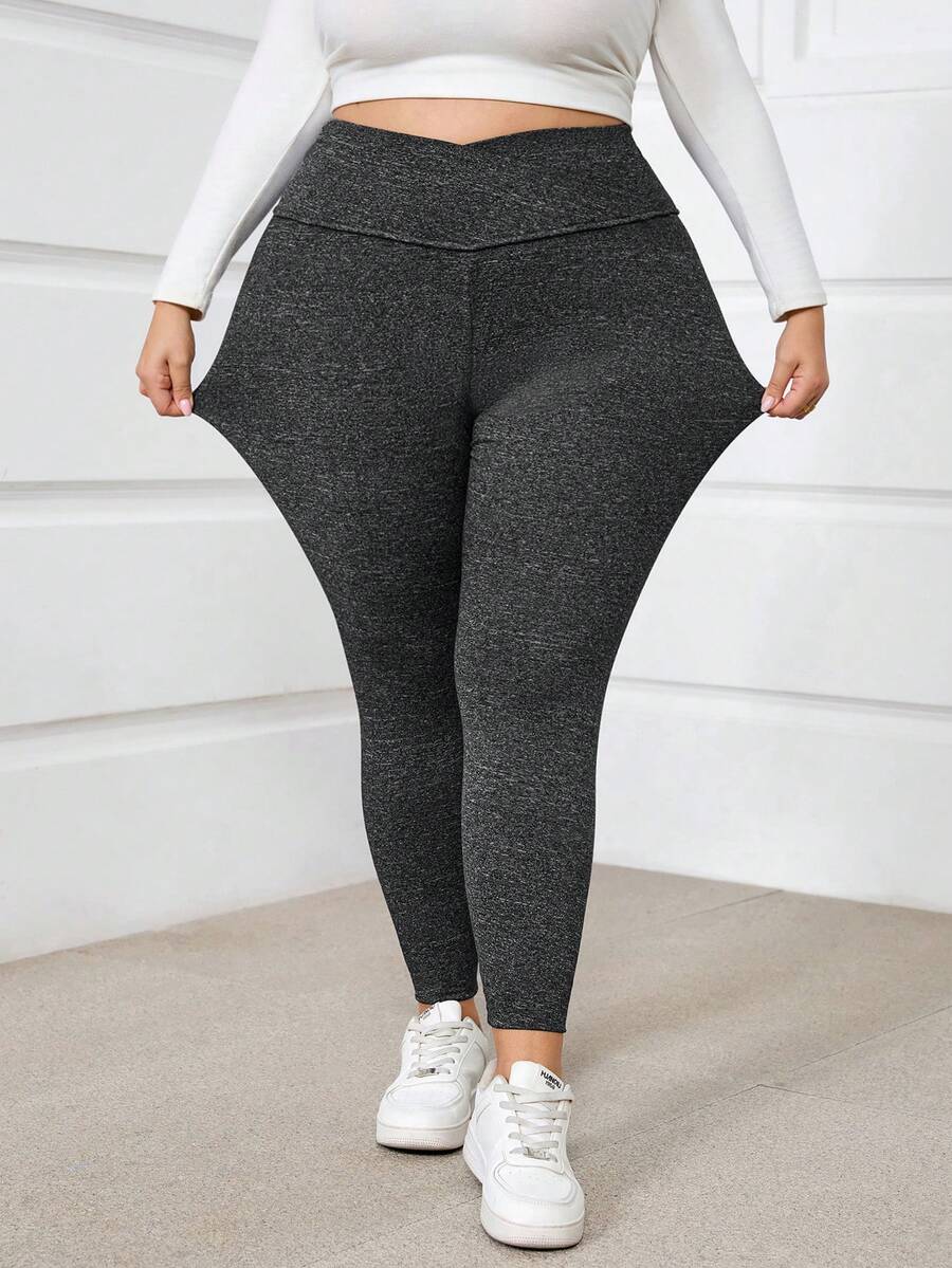 SHEIN CURVE+ 加大码深灰色紧身女式打底裤/2026/新年 - 灰色 - 查看 1
