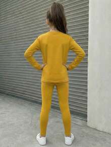 Conjunto Térmico para Niña de Manga Larga y Leggings,  Ropa Calientita y Suave para Invierno - Mostaza - Ver 3