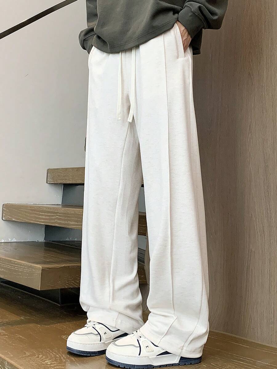 Manfinity Roghcode 男士休闲抽绳腰带口袋宽松运动裤 - 米色 - 查看 1