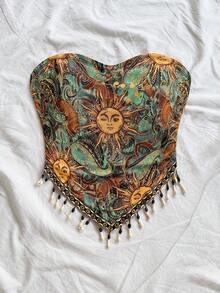 Soleia Top tubo de ganchillo estilo bohemio con estampado y cadena con cuentas, adecuado para fiesta, Navidad, cita, discoteca, playa, crucero, té de la tarde, carnaval para mujer talla grande - Multicolor - Ver 6