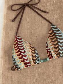 Swim SXY 3pcs Women's Swimsuit Set, Spaghetti Strap Tankini Tankini With Beaded Straps, Backless Tie Side Design, Retro Vacation Style Suitable For Swimming, Beach, Pool Party - Multicolor - View 6