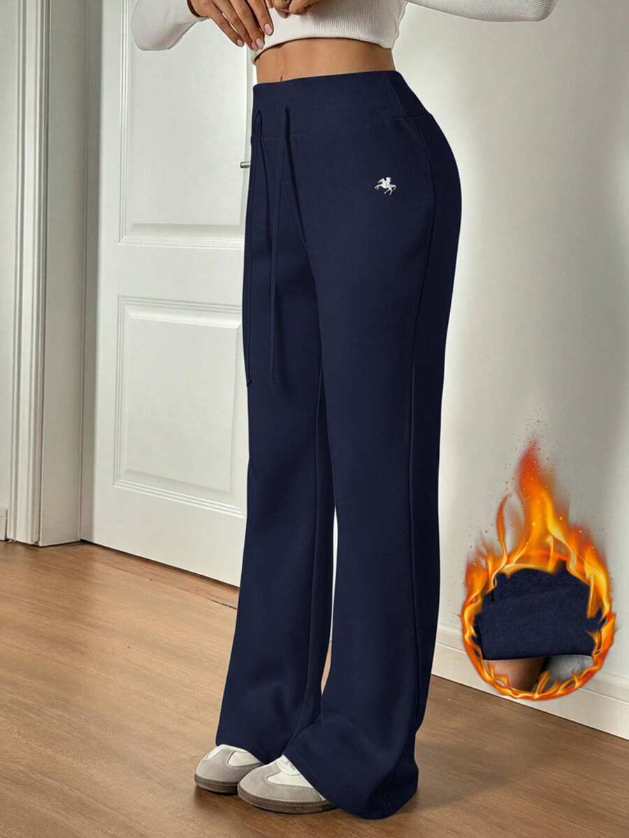 SHEIN Tall 女士刺绣喇叭裤，时尚设计，适合夏季穿着 - 藏蓝色 - 查看 1