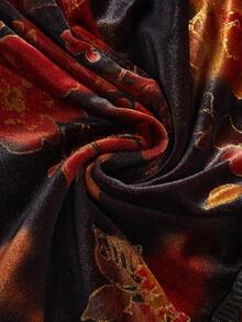 ROMWE Grunge Punk 女士复古嬉皮风奢华金属丝绒流苏下摆系带腰身印花A字裙 - 彩色 - 查看 4