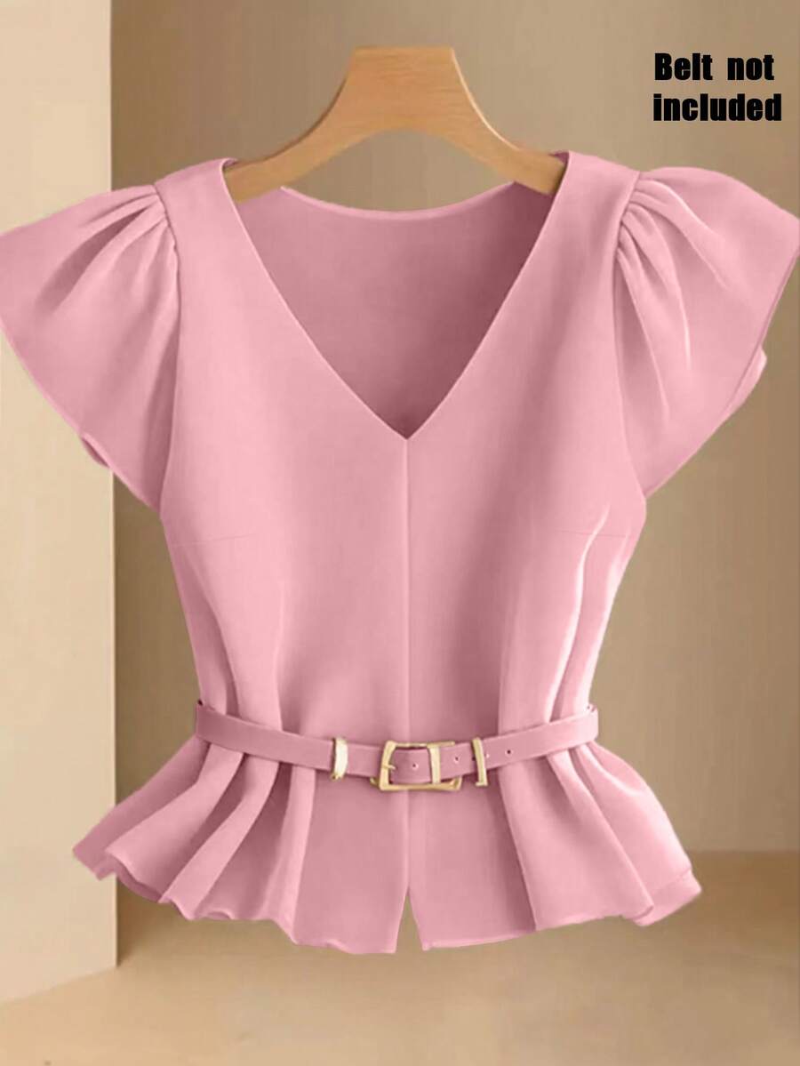 Franclia 女士卡其色 V 领优雅衬衫 - 粉色 - 查看 1