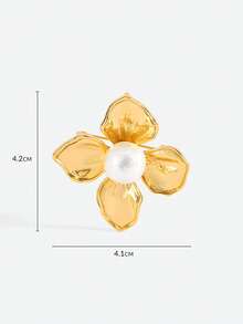 Opalesca 1 Pc Fashionable & Elegant Flower Pearl Inlaid Women Brooch Pin, Suitable For Coat,Outfits,Old Money,Wedding/Bridal Accessories,Western Jewelry,Fairycore/Fairy,Charm Necklace,Pearl,Elegant,For Mom/Women/Girl/Mother - Gold - View 6