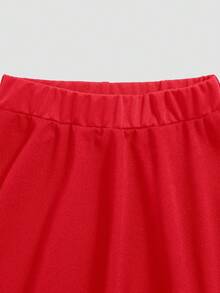 Girls' Casual All-Match Versatile Commuting Ladylike Urban Knit A-Line Ruffle Hem Mini Skirt - Red - View 6