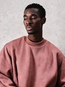 SUMWON Men's Washed Pink Crew Neck Pullover Sweatshirt Soft Vintage Look Casual Long Sleeve Essential Top Fall Winter Everyday Wear Plain - Brown - View 4