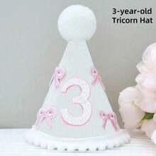 1件，半岁/1-5岁蝴蝶结生日帽装饰周岁礼物白色皇冠粉色蝴蝶结皇冠派对公主头饰照片白粉装饰生日派对帽装饰数量2/1-5亮片皇冠发饰公主生日派对节庆派对 - 彩色 - 查看 27