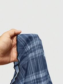 ROMWE J-Fashion Áo thun nữ tay ngắn họa tiết kẻ caro viền ren, trang trí nơ, thời trang đa năng, phù hợp cho đi làm và đi nghỉ - Màu xanh lam - Xem 5