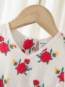 SHEIN Bộ 2 váy lưới in họa tiết hoa thanh lịch cho bé gái - màu đen - Xem 7