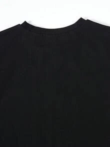 SHEIN Mirajuku 2pcs/Set Boys' Print Black Short Sleeve T-Shirt And Beige Cargo Pants Casual Outfit, Spring/Summer Baggy T Shirt Black Cargo Pants Boys - Dark Grey - View 5