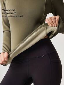 女士户外保暖T恤 冬季徒步露营保暖内衬半拉链长袖T恤 秋冬季 - 軍綠色 - 查看 2