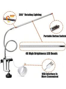 USB LED 台灯，可调节夹式 LED 美甲灯，护眼鹅颈灯管，360° 旋转，带开关，LED 夹灯，适用于美甲、阅读，适合书桌、床头柜、卧室、办公室、学校等场所。 - 均碼 - 查看 5