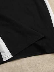 SHEIN Chicas adolescentes Vestido con estampado de letra ribete en contraste - Negro - Ver 3