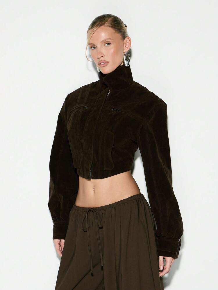 KIZN Giacca corta in velluto a coste con spalle larghe, colletto a revers e chiusura con bottoni, abbigliamento esterno per l'autunno e l'inverno