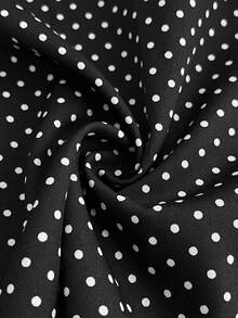 Elenzga Damen Große Größen Kleid mit Herzausschnitt, Polka Punkte, Einreiher, Taillenzug und Langarm für Partys - Schwarz - Übersicht 6