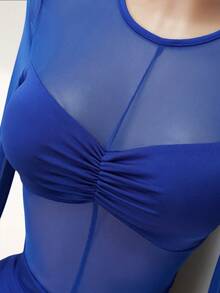 Allurite Fashionable Sexy Sheer Mesh Bodycon Mini Dress - Royal Blue - View 5