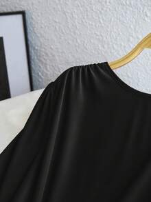 Franclia 女士优雅复古拼接印花中长连衣裙，舒适百搭，适合通勤、社交及休闲场合，秋冬季穿着。 - 黑色 - 查看 5