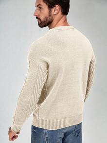 Manfinity Mode Men's Solid Color Crew Neck Cable Casual Versatile Long Sleeve Pullover Sweater Jumper For Men Knit Wear Men - Apricot - View 2