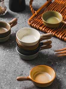 Madebyblanc 1PC Japanese Style Coarse Pottery Dipping Dish With Handle, Ceramic Seasoning Dish, Soy Sauce Dish, Sushi Restaurant Snack Dish, Household Vinegar Dish Set - Multicolor - View 3