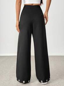 Franclia 女士休闲性感金属孔眼阔腿裤 - 黑色 - 查看 2