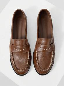 MOTF WOMEN PU LEATHER FRILL TRIM LOAFERS SHOES FOR CHRISTMAS - Brown - View 2