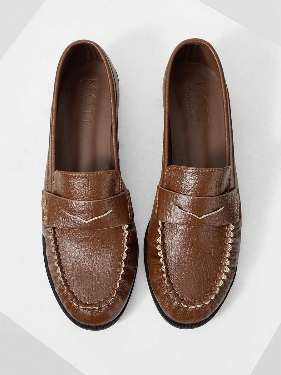 MOTF WOMEN PU LEATHER FRILL TRIM LOAFERS SHOES FOR CHRISTMAS - Brown - View 2