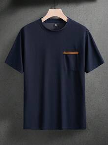 Manfinity Homme 3件装男士休闲撞色滚边贴袋宽松T恤，适合夏季日常通勤 - 彩色 - 查看 7