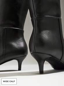 SHUZIA Women's Glamorous Wide-Calf Sexy Pointed Toe Kitten Heel Knee-High Boots - Black - View 6