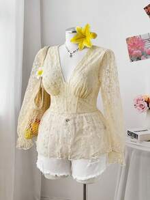 Sweetra Áo thun ngày lễ tình nhân hình trái tim màu hồng dễ thương cỡ lớn dành cho nữ - Màu be - Xem 6