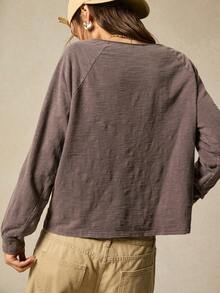 SoleilVie 波西米亚风休闲纯色针织斜领长袖宽松套头卫衣，女款，秋冬款 - 咖啡棕 - 查看 3