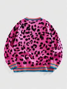 ROMWE MEN Men's Casual Loose Fit Leopard Print Crew Neck Long Sleeve Sweater, Autumn/Winter - Multicolor - View 2