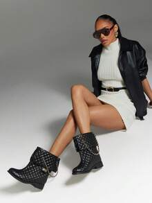 SHUZIA Botines de tobillo acolchados con punta redonda, cómodos y glamorosos para mujer - Negro - Ver 3