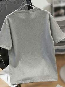 Camiseta de manga corta con cuello redondo, adornada con estampado, para ropa de Año Nuevo, camisetas gráficas para mujeres - Gris - Ver 2