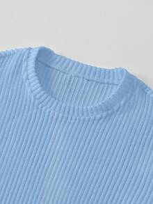 EMERY ROSE Camiseta de manga larga de cuello redondo ajustada de mujer color azul claro, forrada térmicamente, para otoño/invierno - Celeste - Ver 5