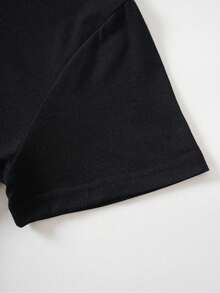 Playera de manga corta con cuello redondo, adornada con estampado, Navidad Moño - Negro - Ver 3