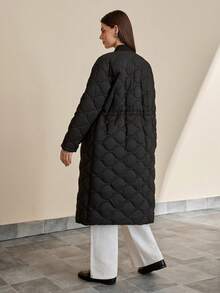 CLARA VERO Solid Color Front Button Warm Winter Long Sleeve Long Coat - Black - View 8