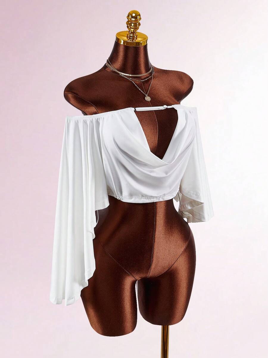 Amplova 2026 New White Off-Shoulder Oblique Shoulder Versatile Solid Color Comfortable Women Top - White - View 1