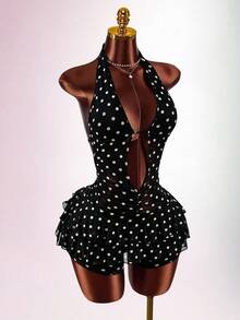 Amplova Women's Polka Dot Jumpsuit, Sexy, Pure, Cute, Suitable For Daily, Date, Valentine's Day Outfits - Black and White - View 4